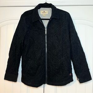 Woolrich Quilted Black Jacket Floral Stitch Pattern Size Small Fall Boho